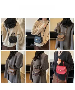 Six vues d'un sac bandoulière minimaliste avec fermoir tournant doré et poignée supérieure