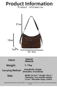 Detaillierte Größenangaben für Leoparden-Schultertasche mit 24,5x18x7cm Abmessungen