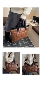 Vues détaillées du sac cabas matelassé marron avec finition métallique et larges anses