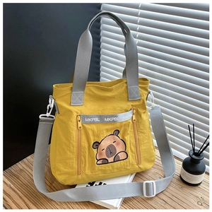 Japanese Style Cartoon Capybara Print Nylon Tote Bag For Women Students Large Capacity Shoulder Tutoring Bag School Handbag