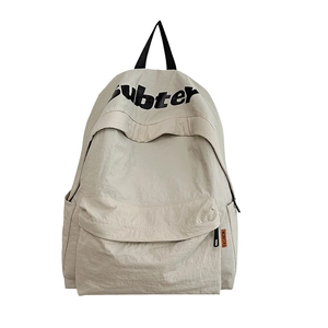 Zaino minimalista in nylon beige con scritta Subter e grande capacità per viaggi