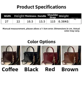 Spécifications détaillées de taille pour sac à main minimaliste en PU en quatre couleurs
