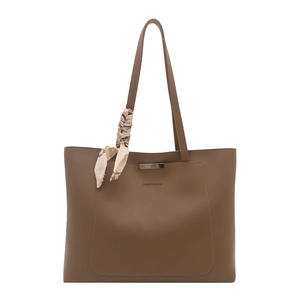 Sac fourre-tout vintage en cuir marron avec poignée en foulard de soie et détail logo