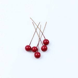 Artificial red berries for Christmas DIY crafts with five glossy foam cherry fruits