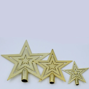Three-piece set of gold hollow star tree toppers with sparkling glitter finish for Christmas
