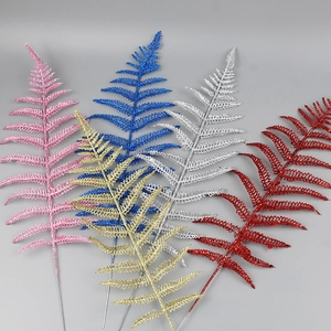 Glitter Artificial Fern Leaves Christmas Tree Decorations Gold Silver Red Blue Pink Simulation Leaves For Party Wedding Home Decor