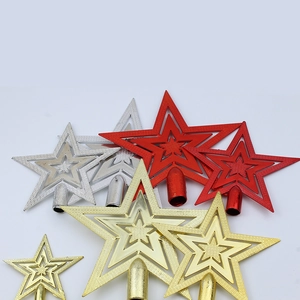 Three-layer hollow star Christmas tree topper in gold silver and red glitter finishes