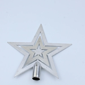 Silver glitter hollow tiered star tree topper for Christmas tree decoration with cone base