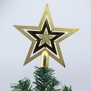 Three-layer gold star tree topper with glitter texture for Christmas tree decoration