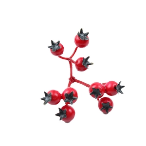 Artificial red Christmas berry branches with realistic star calyx for DIY home decor
