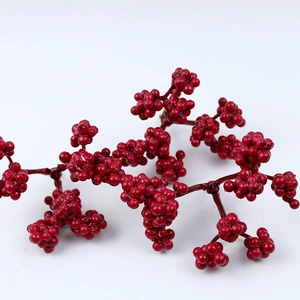 Vibrant red faux berry stems with nine branches for Christmas tree and wreath decoration
