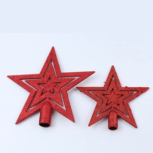 Sparkling red glitter Christmas tree star topper in two sizes on white background