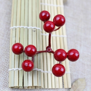 Artificial red berry branch with 9 glossy foam berries for Christmas tree decoration