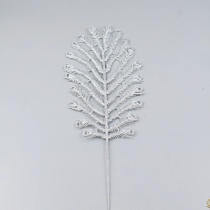Silver glitter peacock leaf stem for Christmas tree decoration and festive floral arrangements