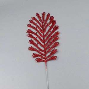Sparkly red glitter peacock tail artificial leaf for Christmas tree and festive floral decor