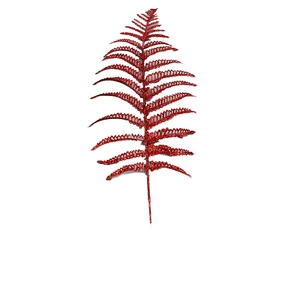 Sparkling red glitter fern leaf ornament for festive Christmas tree and scene decoration