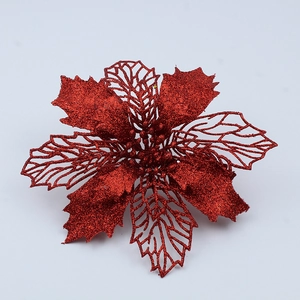 Sparkling red artificial poinsettia flower for Christmas tree and wreath decoration