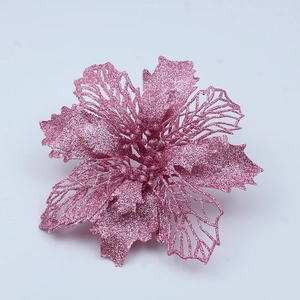 Glittering pink artificial Christmas flower with hollow petals for tree decoration