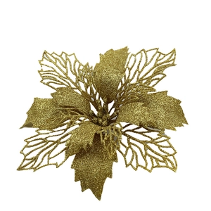 Glittering gold artificial poinsettia flower for Christmas tree and wreath decoration