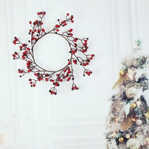 Artificial Christmas Berry Wreath Two Tone Red Black Foam Berry Wreath For Front Door Wall Wedding Home Decor Xmas Wreath