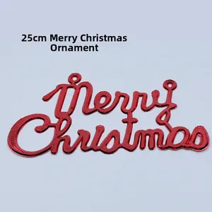 Macro detail of a 25cm metallic red Merry Christmas sign with anti-slip dot texture