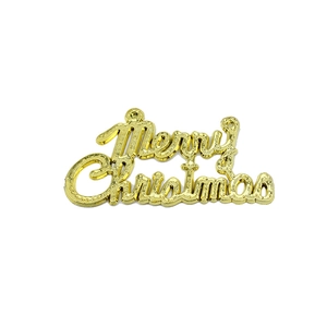Golden Merry Christmas sign ornament with champagne finish and dual hanging holes