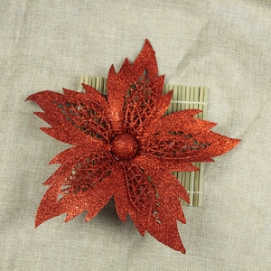 Red glitter poinsettia artificial flower decoration for Christmas trees and wreaths
