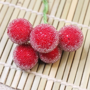 Macro shot of red frosted berries with sugar-like texture for DIY Christmas wreath deco
