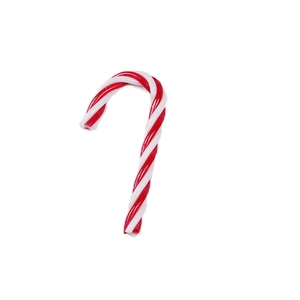 Klassische rot-weiß gestreifte Weihnachtszuckerstange mit glatter Spiraltextur auf weißem Grund