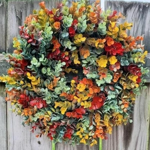 Künstlicher Eukalyptuskranz Herbstfarbe Fallblatt Kranz Für Haustür Wanddekoration Pastoraler Stil Home Hanging Ornament Hochzeitsfotografie Requisiten