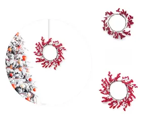 Detail of Christmas red berry wreath showing dense foam berries for festive home decoration