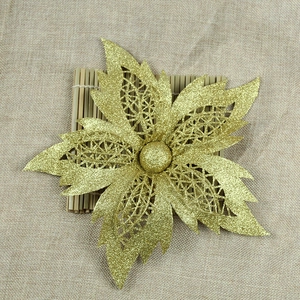 25cm gold glitter artificial Christmas flower decoration for trees and festive wreaths