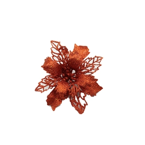 Glitter orange Christmas artificial hollow flower for holiday tree and wreath decoration