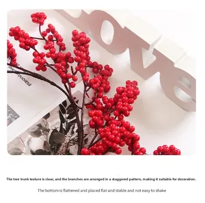 Detailed close-up of realistic red berries with natural bark texture for festive decoration