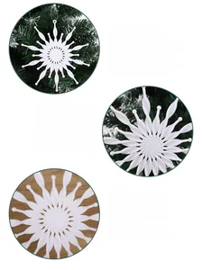 Macro detail of white handcrafted 3D snowflake ornament with pearlescent texture on tree