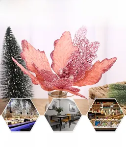 Macro shot of glittery coral Christmas tree flower decoration for holiday ornament display