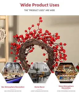 Close-up of 30cm Christmas wreath with red berries for bars, homes, and shops