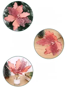Detail of pink glitter poinsettia flower for Christmas tree and vase decoration