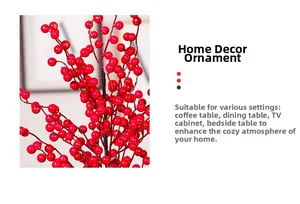 Detail of red holly berries artificial plant for cozy home tabletop decoration