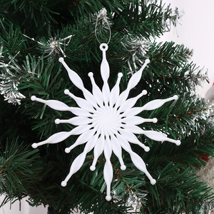 3D Glitter White Snowflake Christmas Tree Hanging Ornament Plastic Symmetric Star Shape Winter Scene Holiday Decor