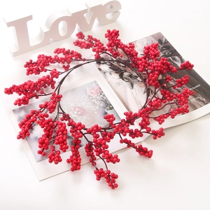 Red berry Christmas wreath ornament with festive branches for home wedding holiday decor