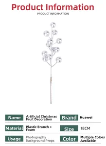 Detail of 18cm silver artificial Christmas berry spray with foam berries and plastic stem