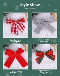 Detailed view of red plaid and grey felt Christmas bows in 8cm and 3cm sizes