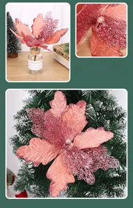 Close-up of glittered artificial poinsettia with hollow mesh design for Christmas decor