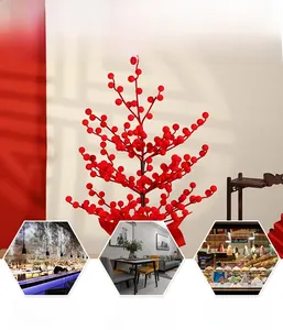 Detailed view of red artificial berry tree for festive home and shop holiday decorations