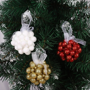 Adornos de Bolas de Espuma con Brillantina Navideños Forma de Baya Colgante Decorativo para Árbol de Navidad Fiesta Hogar Escaparate Rojo Oro Blanco