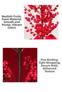 Detail showing lifelike artificial red berries with durable hand-wrapped wire craftsmanship