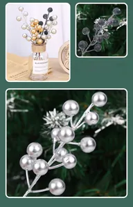 Detailed close-up of metallic artificial Christmas berry stems for DIY holiday arrangements