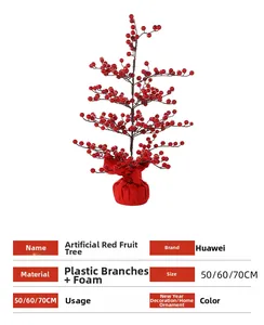 Detail specifications of artificial red berry tree available in 50, 60, and 70cm heights