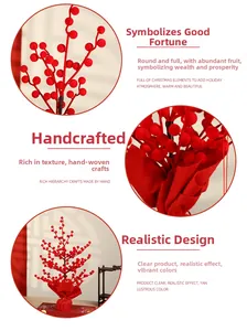 Macro details of festive red berry plant decor with handcrafted texture and vibrant color